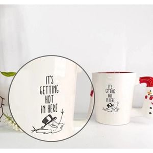 Holiday Cheer Funny Mug "Its Getting' Hot in Here" Snowmen in Santa Suits on the